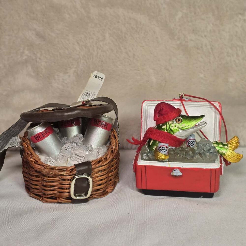 TrimMerry Treasures Beer Cooler & Fishing Ornaments Set ShopKo Vintage Christmas